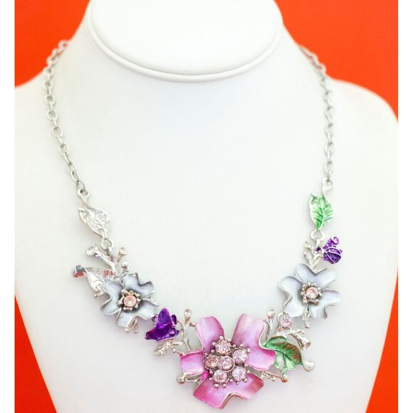 20 inch, Vintage Art Nouveau Elven Abstract Floral Rhinestone Bib Necklace - F45 - Picture 2 of 3